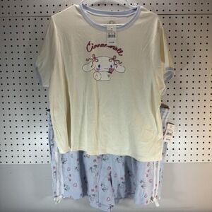 NWT Sanrio Cinnamoroll Loungewear Set 2XL Cream Blue Ringer Tee‎ & Shorts